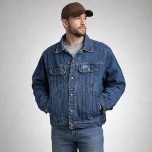 Wrangler Rugged Wear Denim Flannel Tan‎ Plaid Blanket Lined  Jacket Mens SZ L-XL